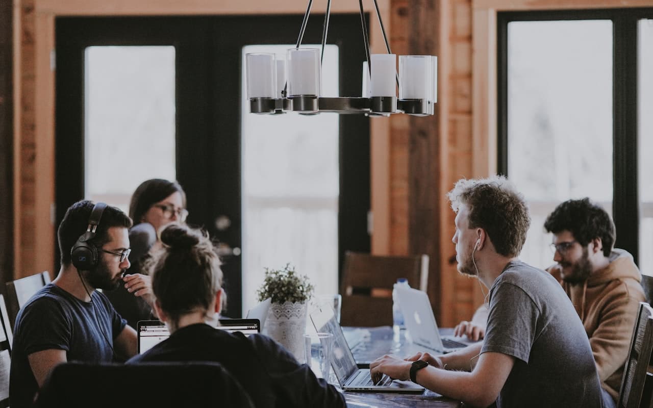 Small team working together around a table