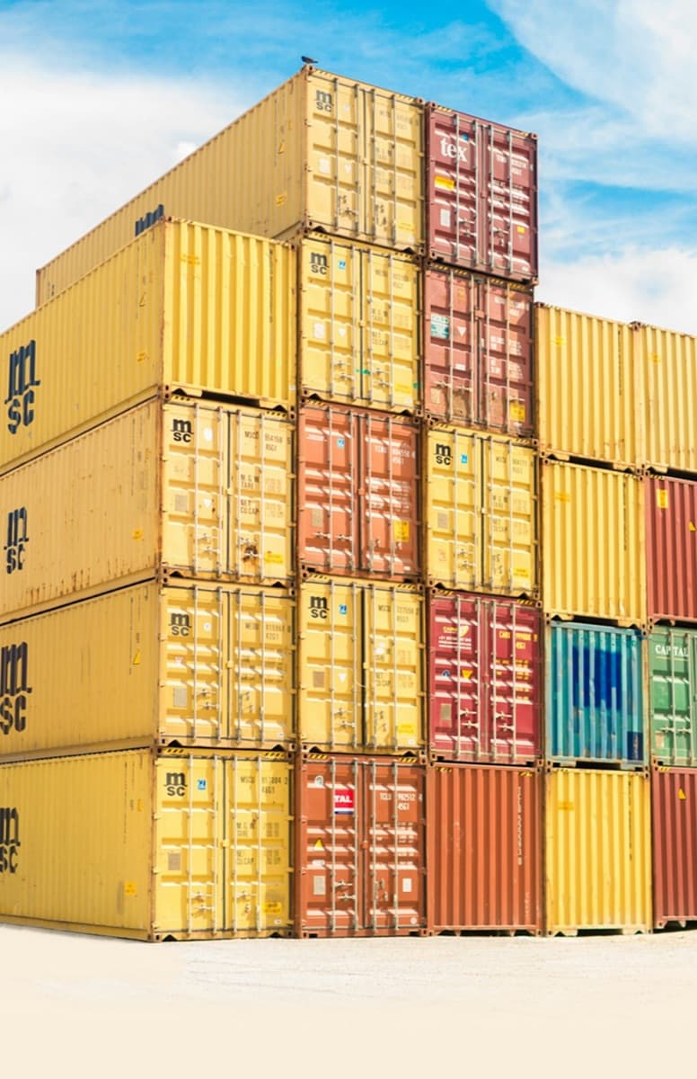 Stacked shipping containers at a port