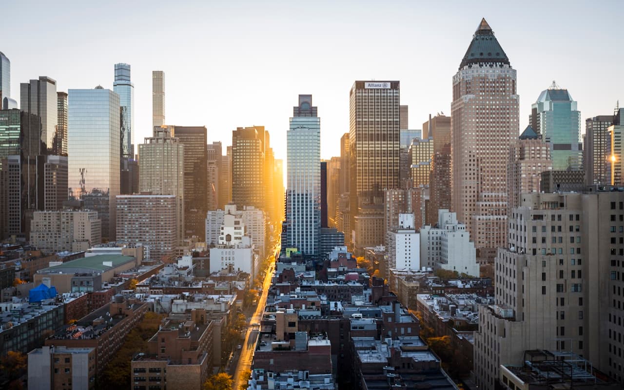 City skyline of a global financial district