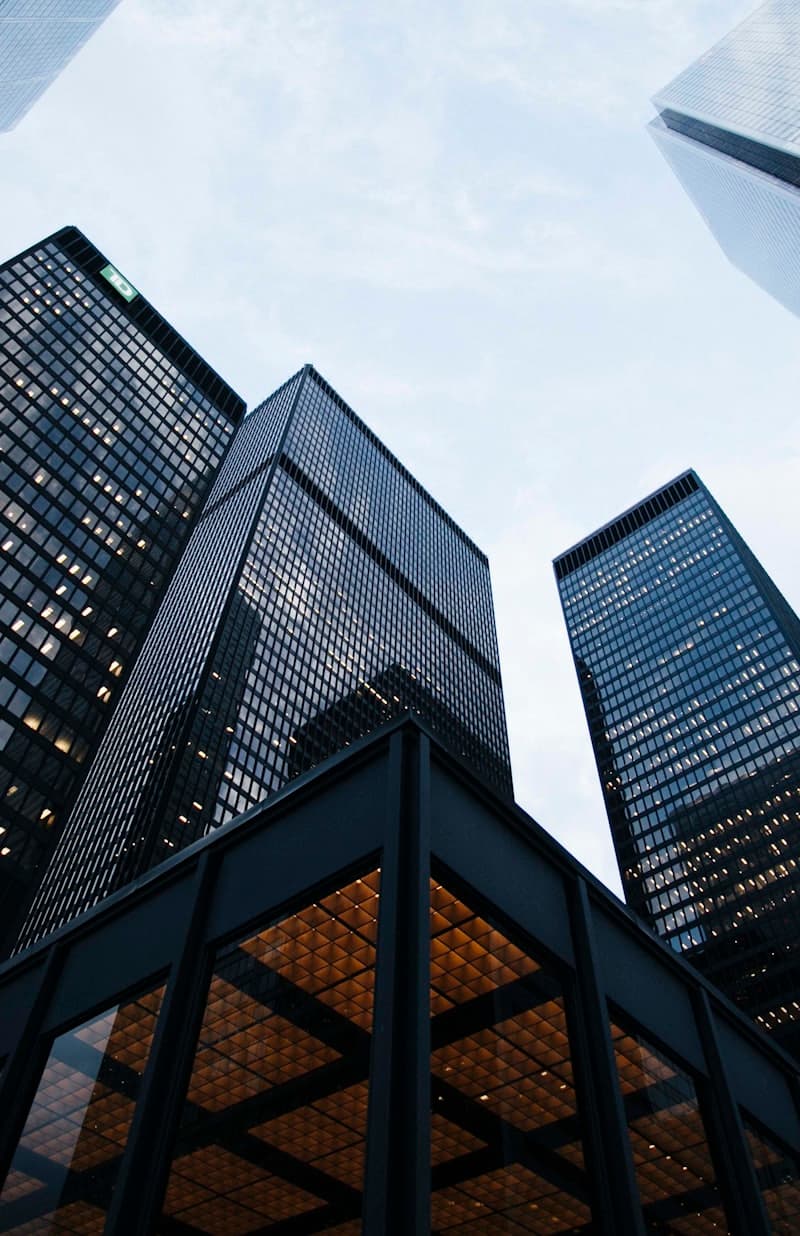 Glass office towers from below