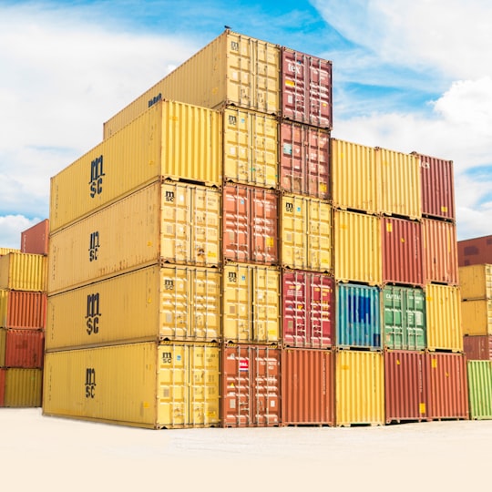 Stacked shipping containers at a port