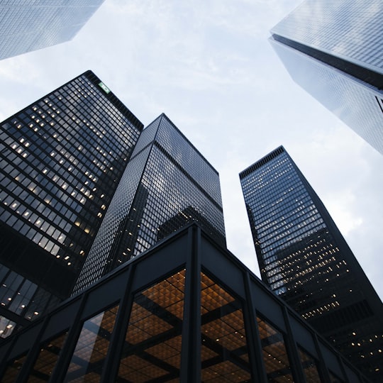 Glass office towers from below