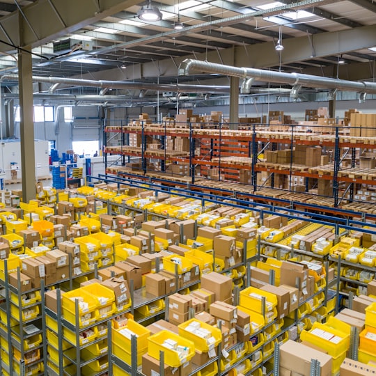 Fulfilment warehouse floor with sorted parcels